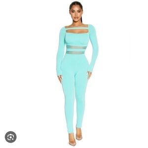 *NEW* Without tags. Naked Wardrobe Meshed Up Jumpsuit - Mint